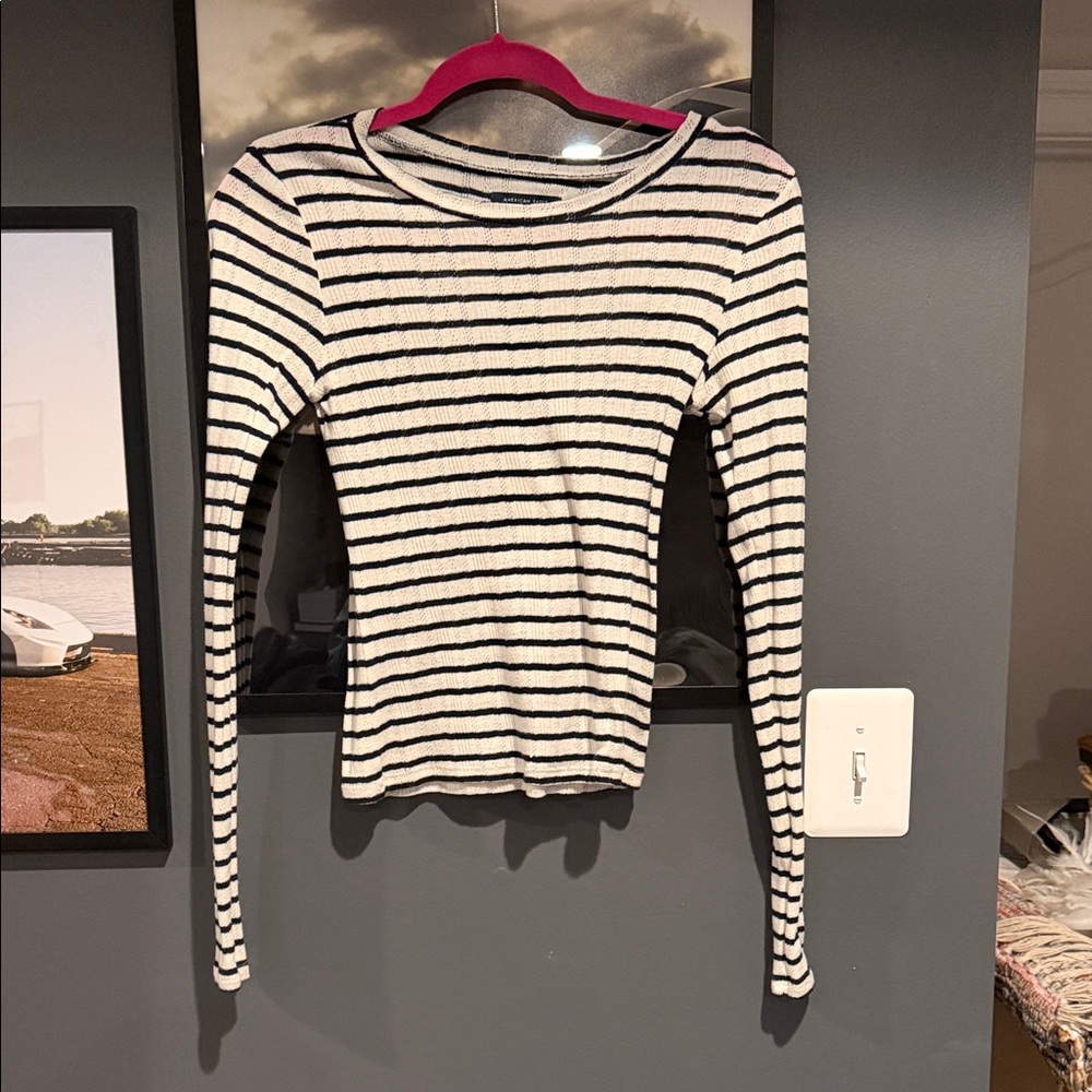 American Eagle Outfitters Black and White Striped Long Sleeve Tee